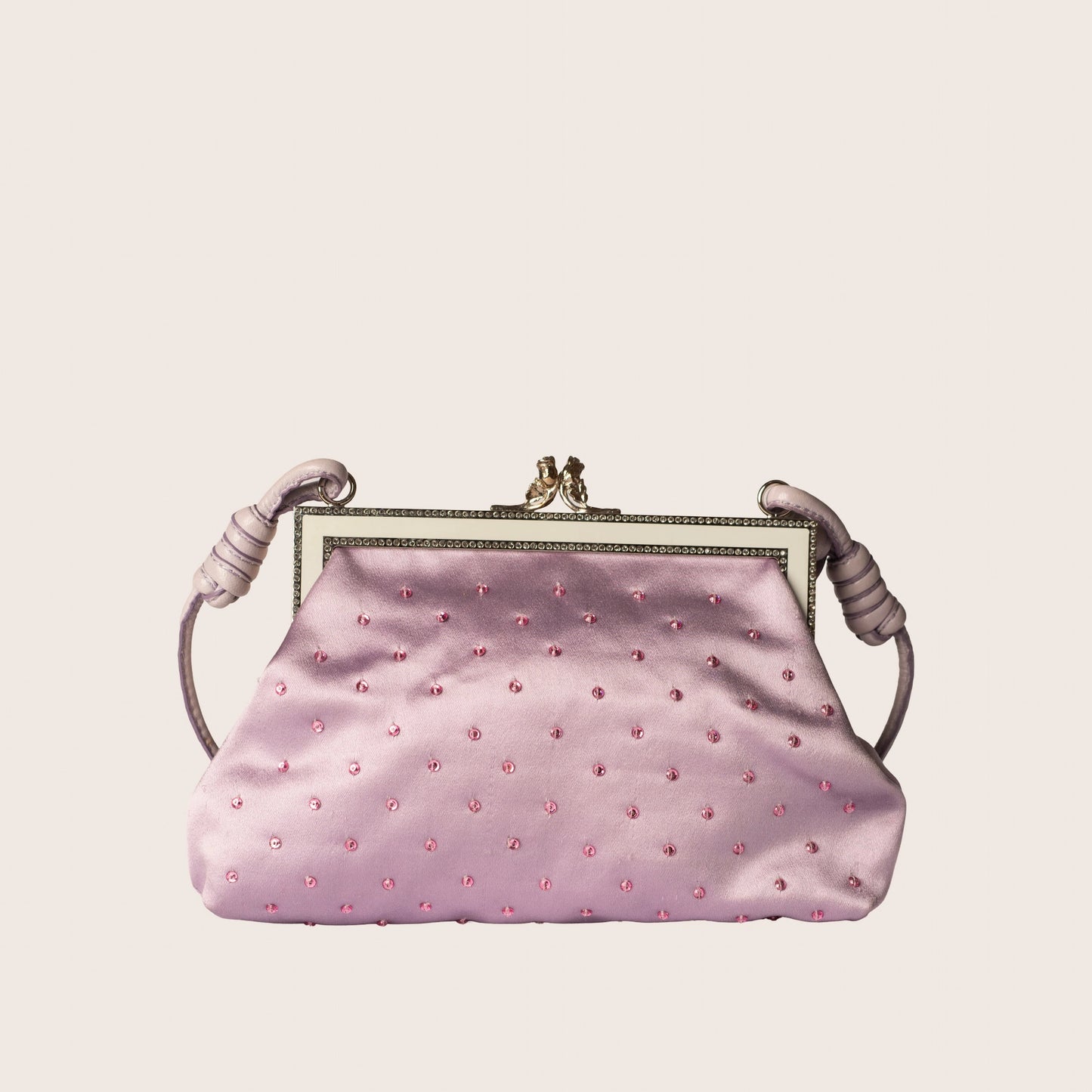 Valentino Embroidered Floral Satin Clutch with Crystal Kiss-Lock and Bird Detail