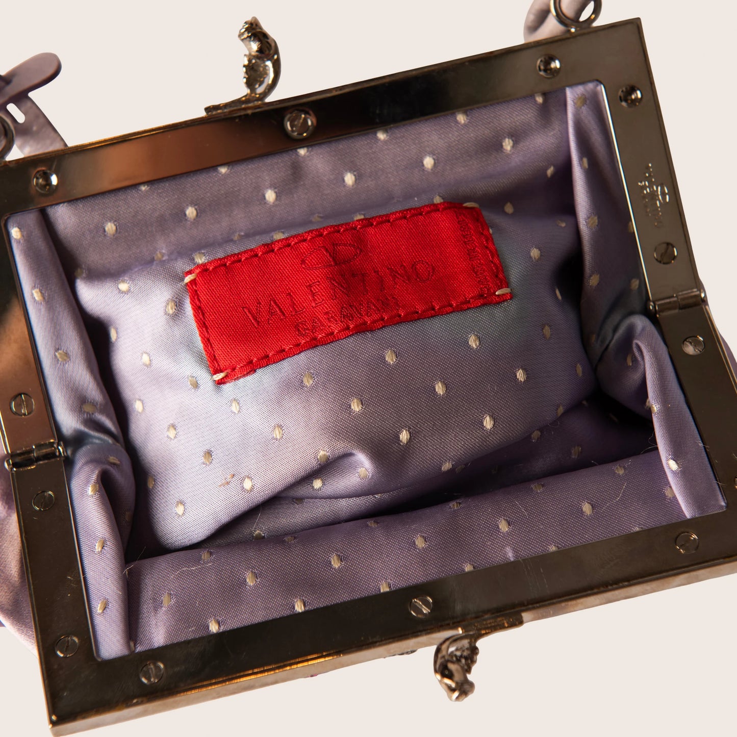 Valentino Embroidered Floral Satin Clutch with Crystal Kiss-Lock and Bird Detail