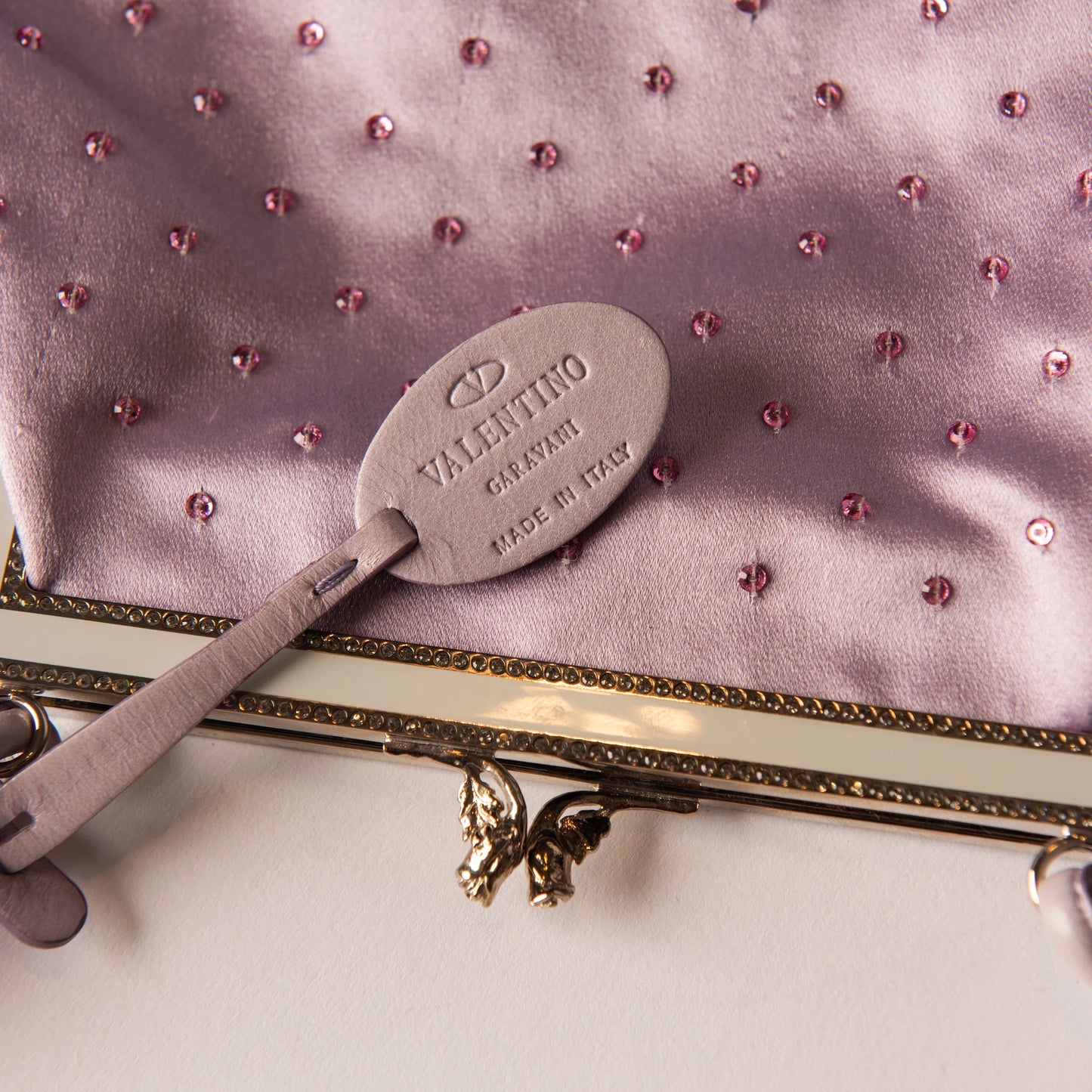 Valentino Embroidered Floral Satin Clutch with Crystal Kiss-Lock and Bird Detail