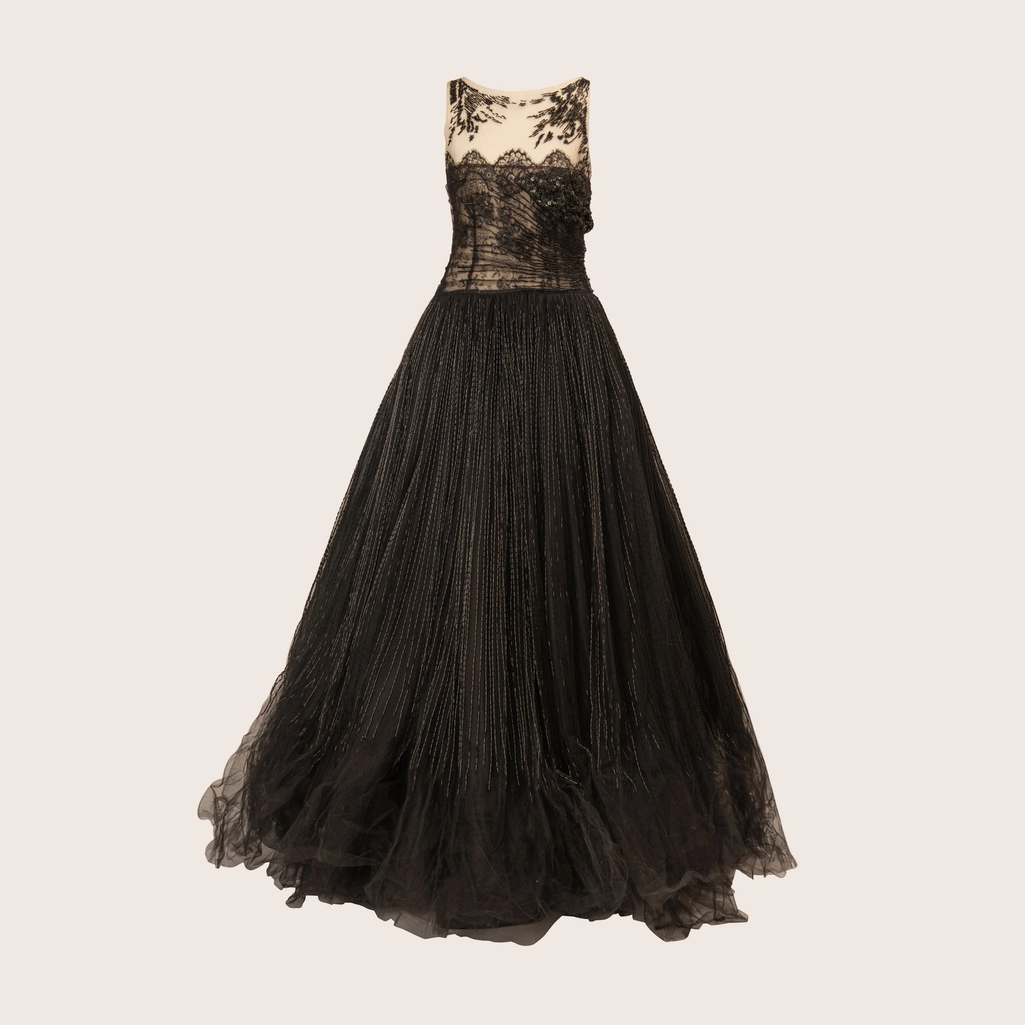 Valentino Black Evening Gown with Lace Detailing