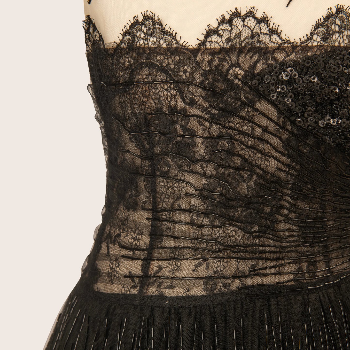 Valentino Black Evening Gown with Lace Detailing
