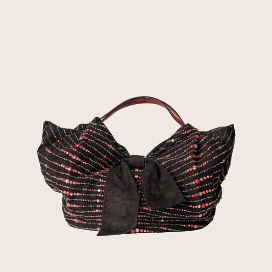Valentino Black Suede Rhinestone Beaded Bow Tote