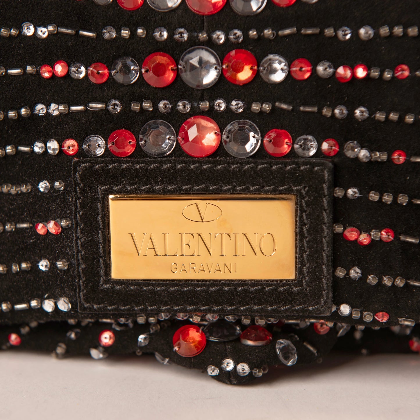 Valentino Black Suede Rhinestone Beaded Bow Tote