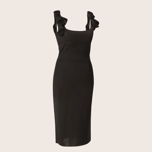 Valentino Black Floral Embellished Midi Dress