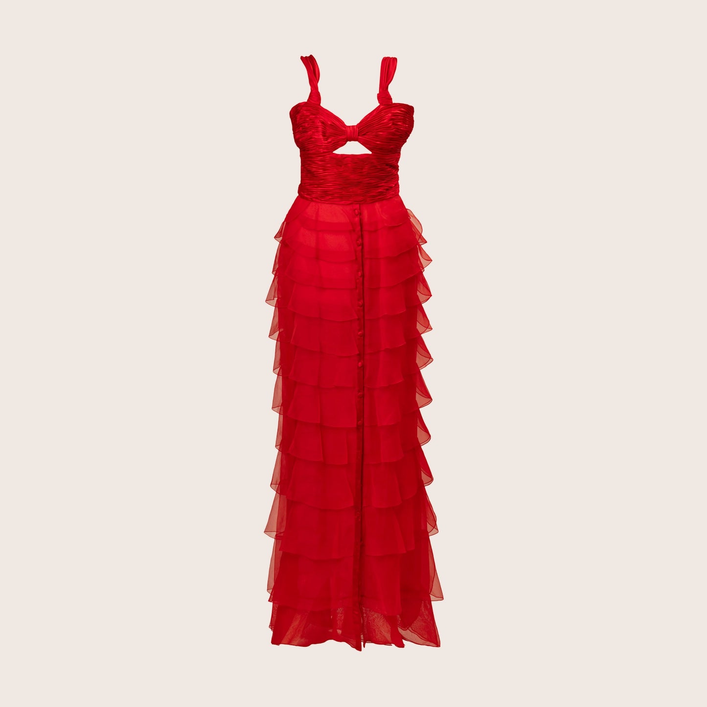 Valentino Red Chiffon Ruffle Dress