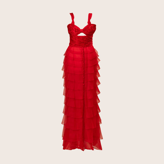 Valentino Red Chiffon Ruffle Dress