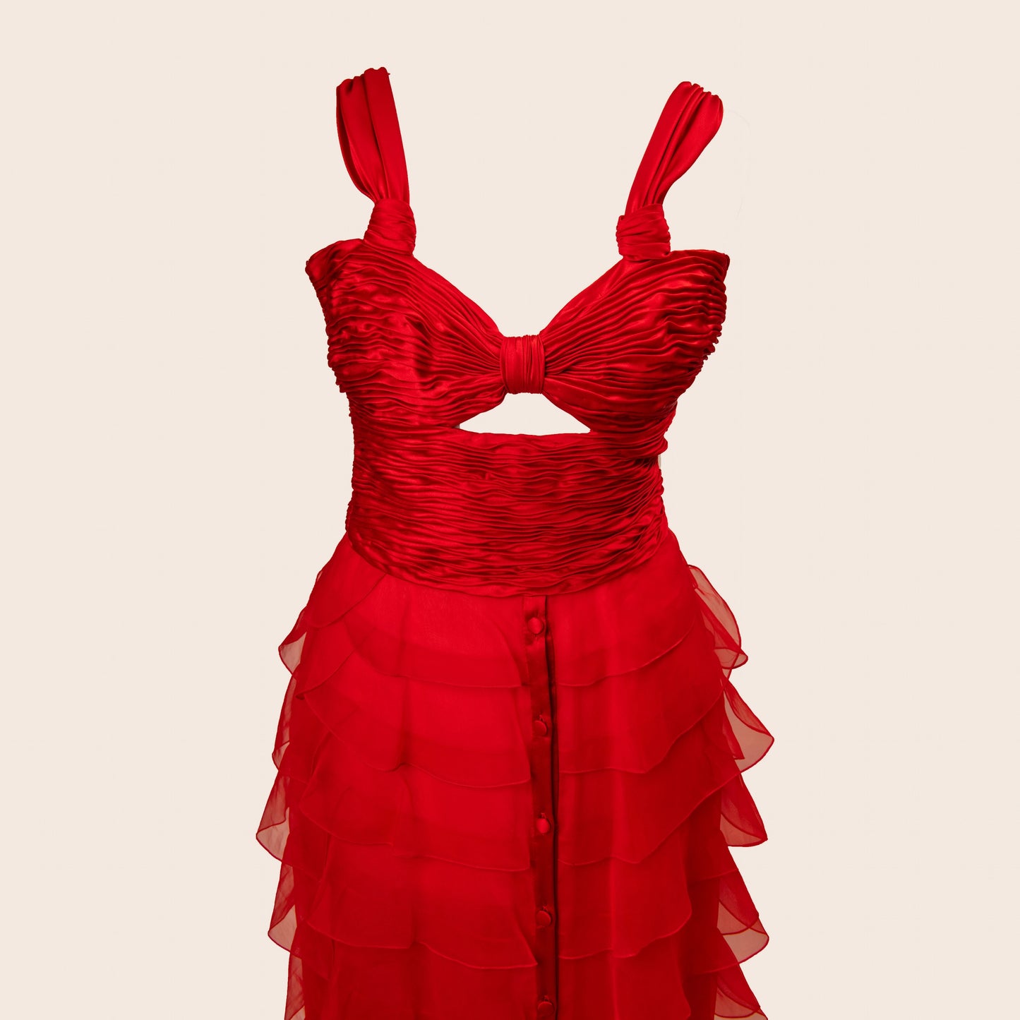 Valentino Red Chiffon Ruffle Dress