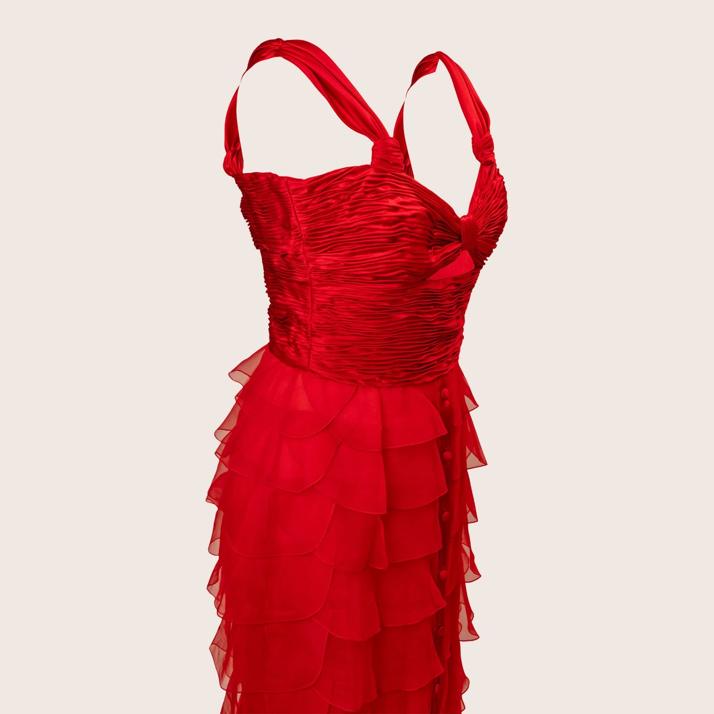 Valentino Red Chiffon Ruffle Dress