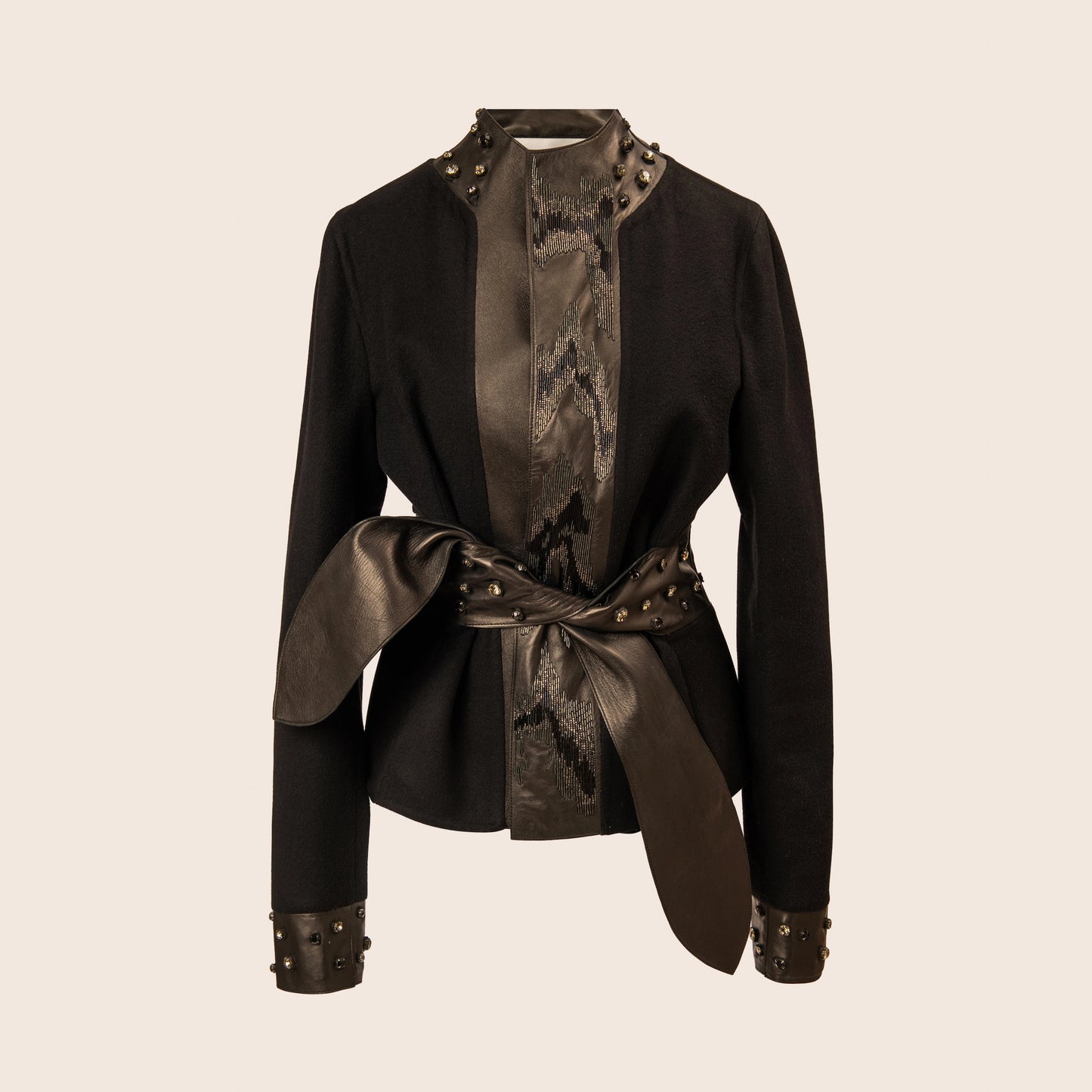 Valentino Black Studded Belted Coat