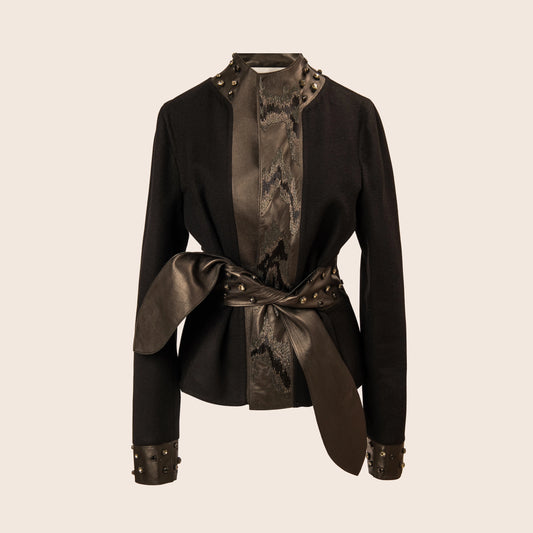 Valentino Black Studded Belted Coat