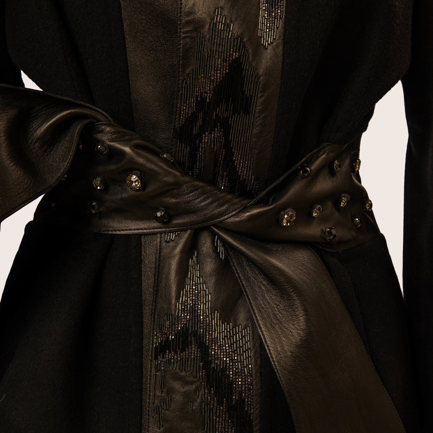 Valentino Black Studded Belted Coat