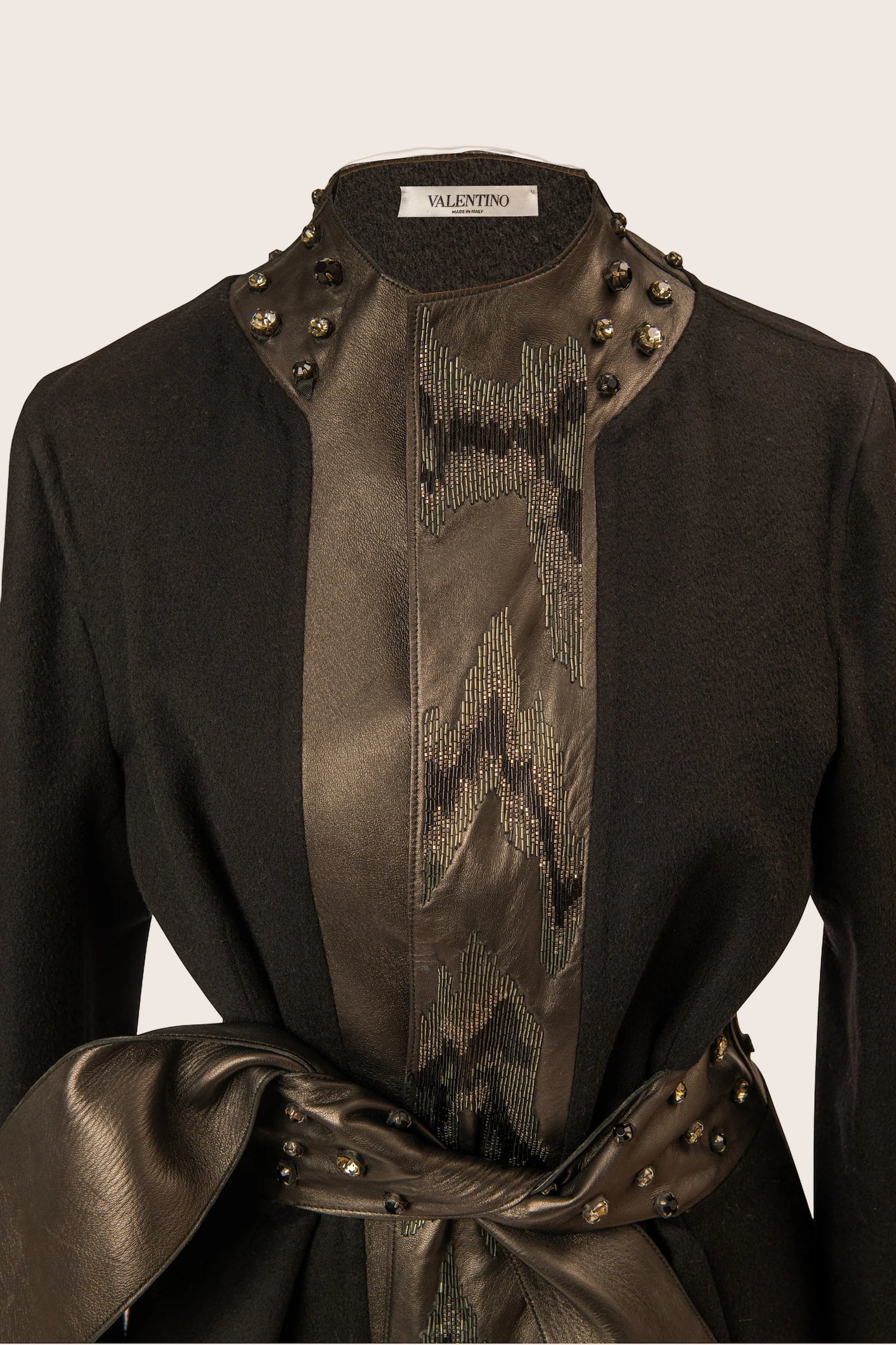 Valentino Black Studded Belted Coat