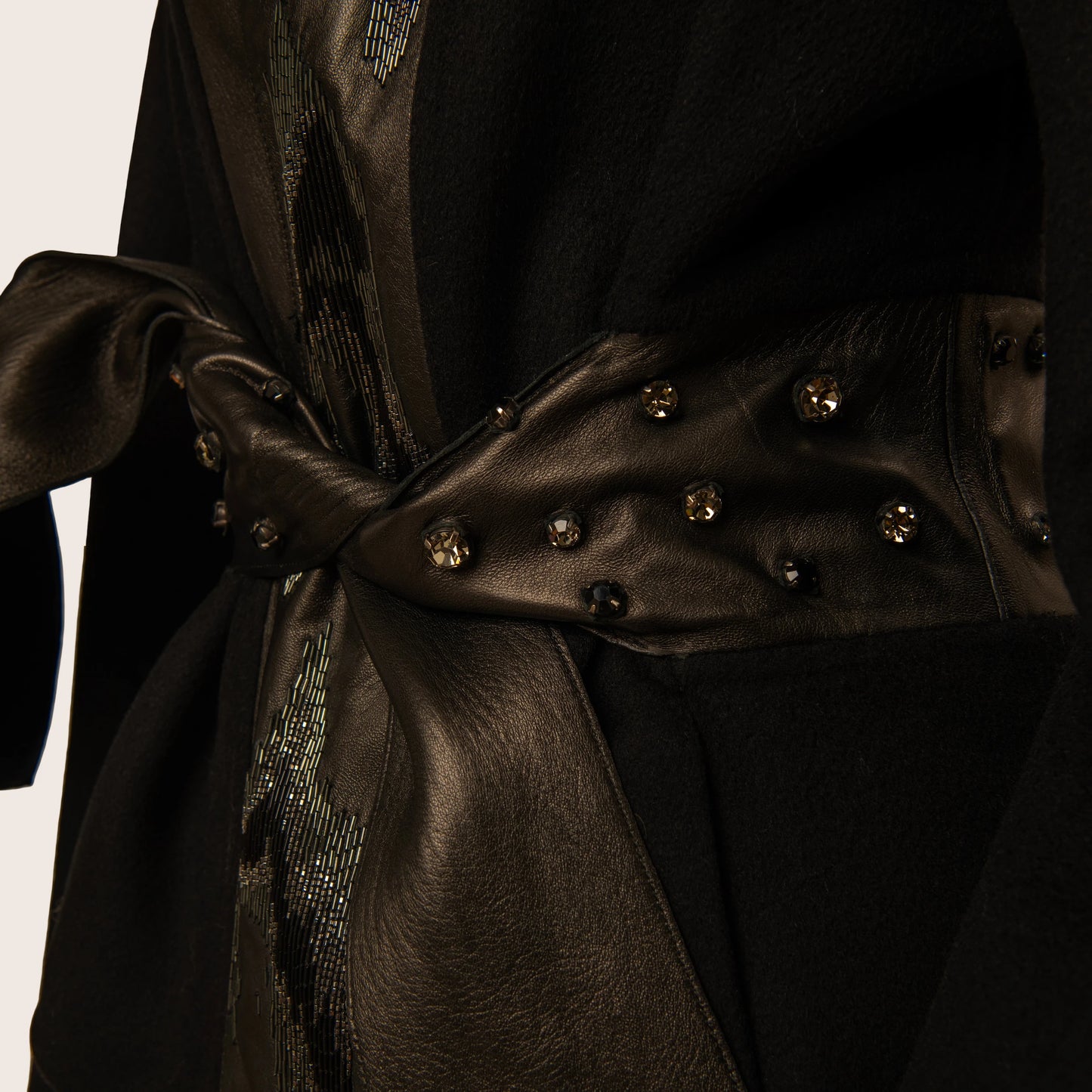 Valentino Black Studded Belted Coat