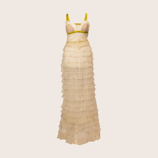Valentino Ivory Lace Ruffled Gown