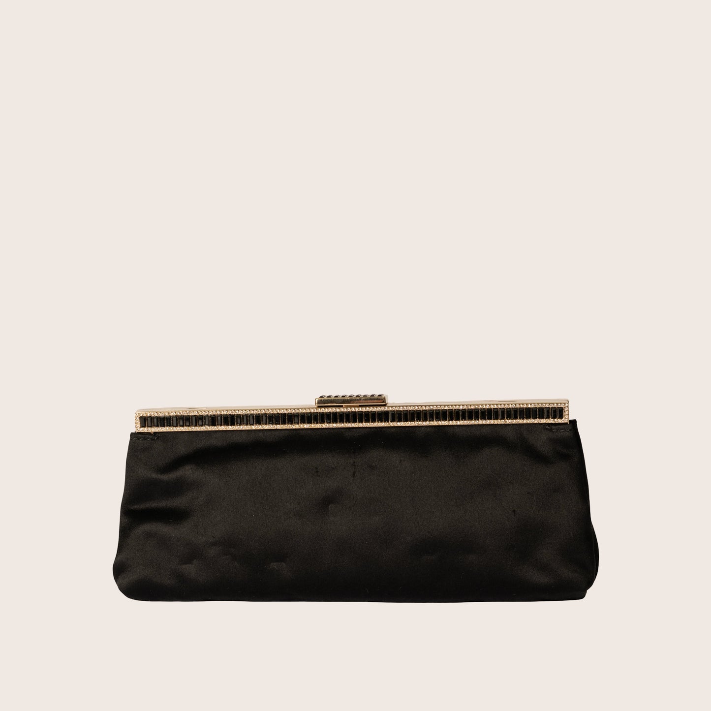 Valentino Black Satin Clutch with White Beaded Floral Embroidery