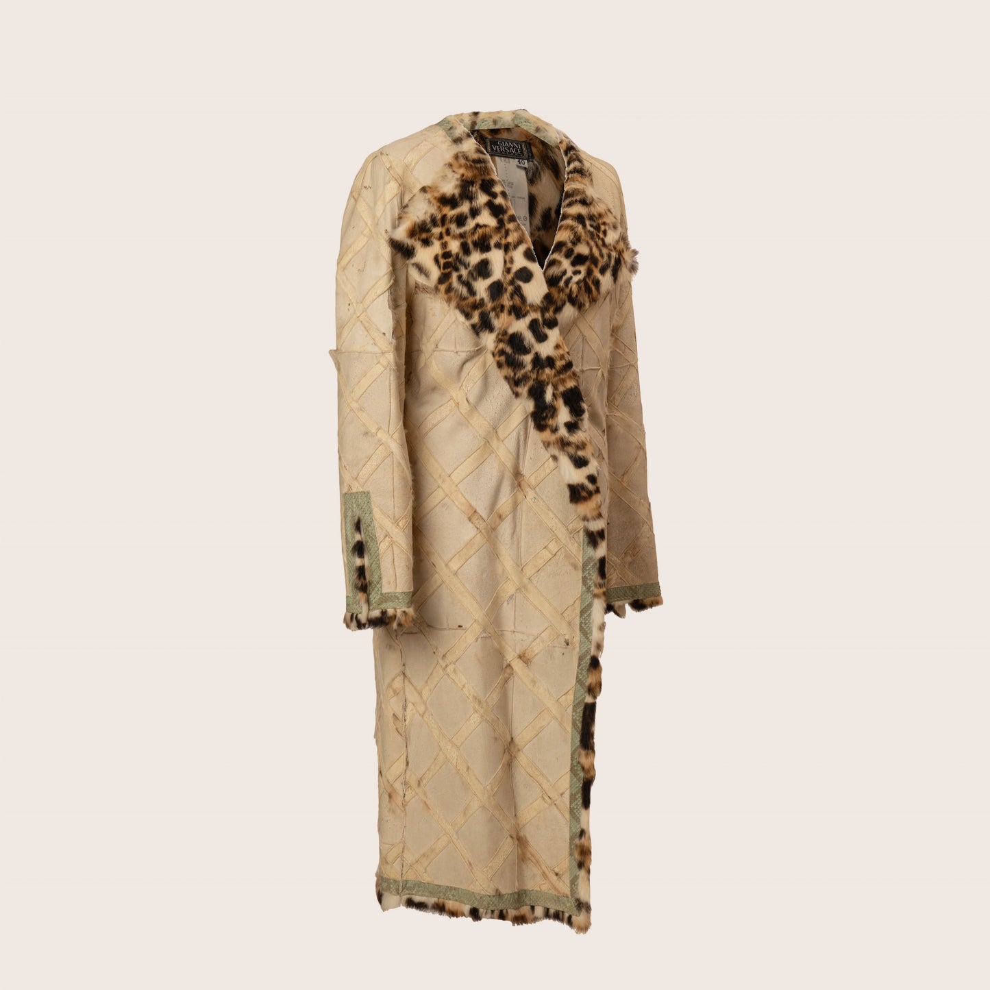 Versace Beige Embellished Fur Collar Coat