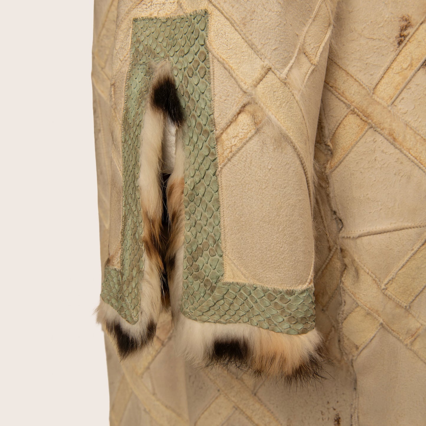 Versace Beige Embellished Fur Collar Coat
