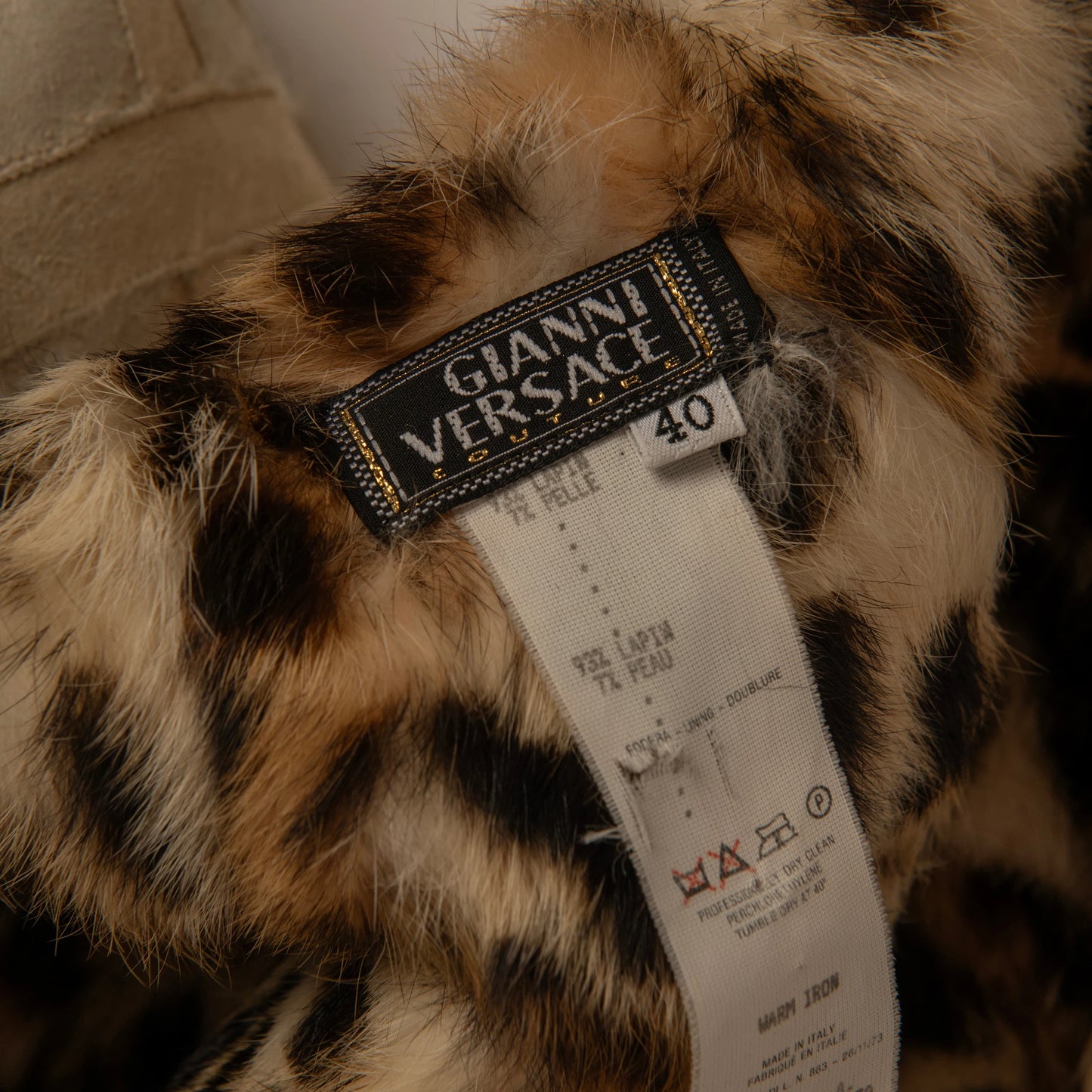 Versace Beige Embellished Fur Collar Coat