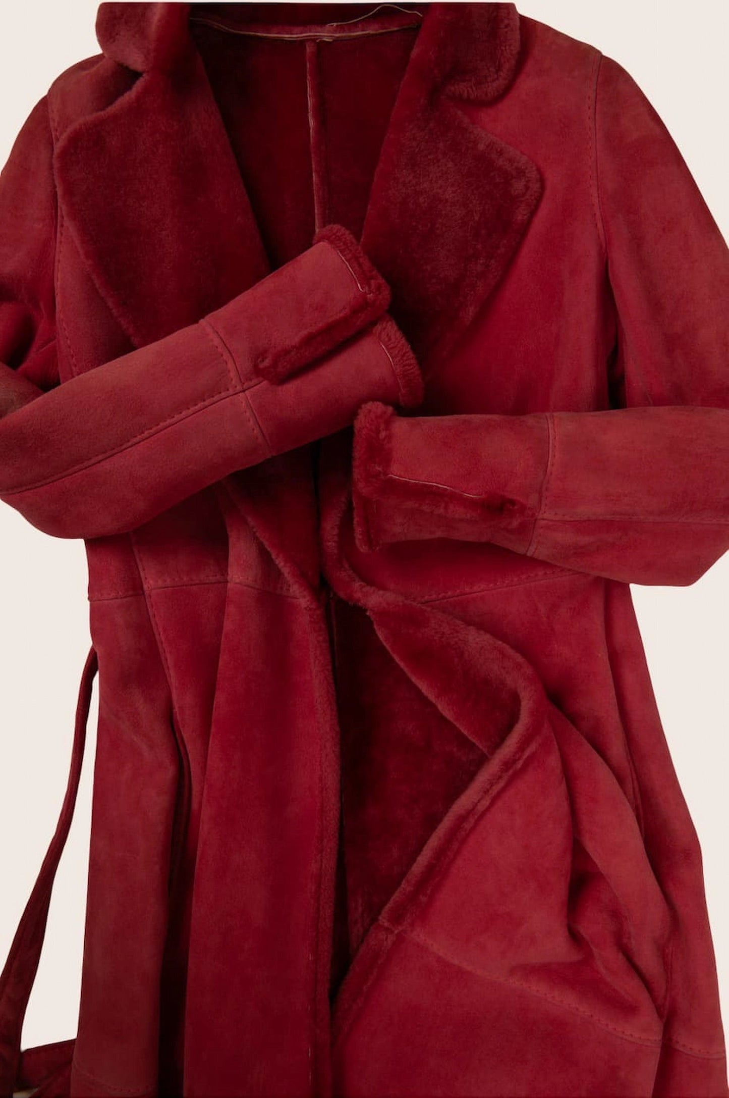 Versace Red Shearling Fur Coat