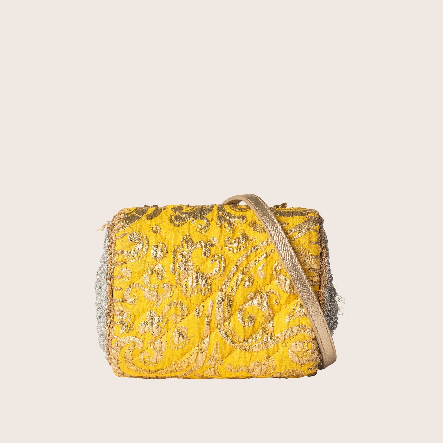 Dolce & Gabbana Yellow & Silver Floral Quilted Shoulder Bag