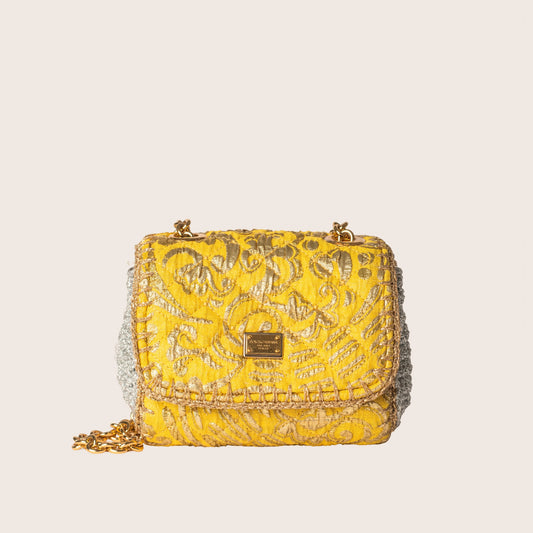 Dolce & Gabbana Yellow & Silver Floral Quilted Shoulder Bag
