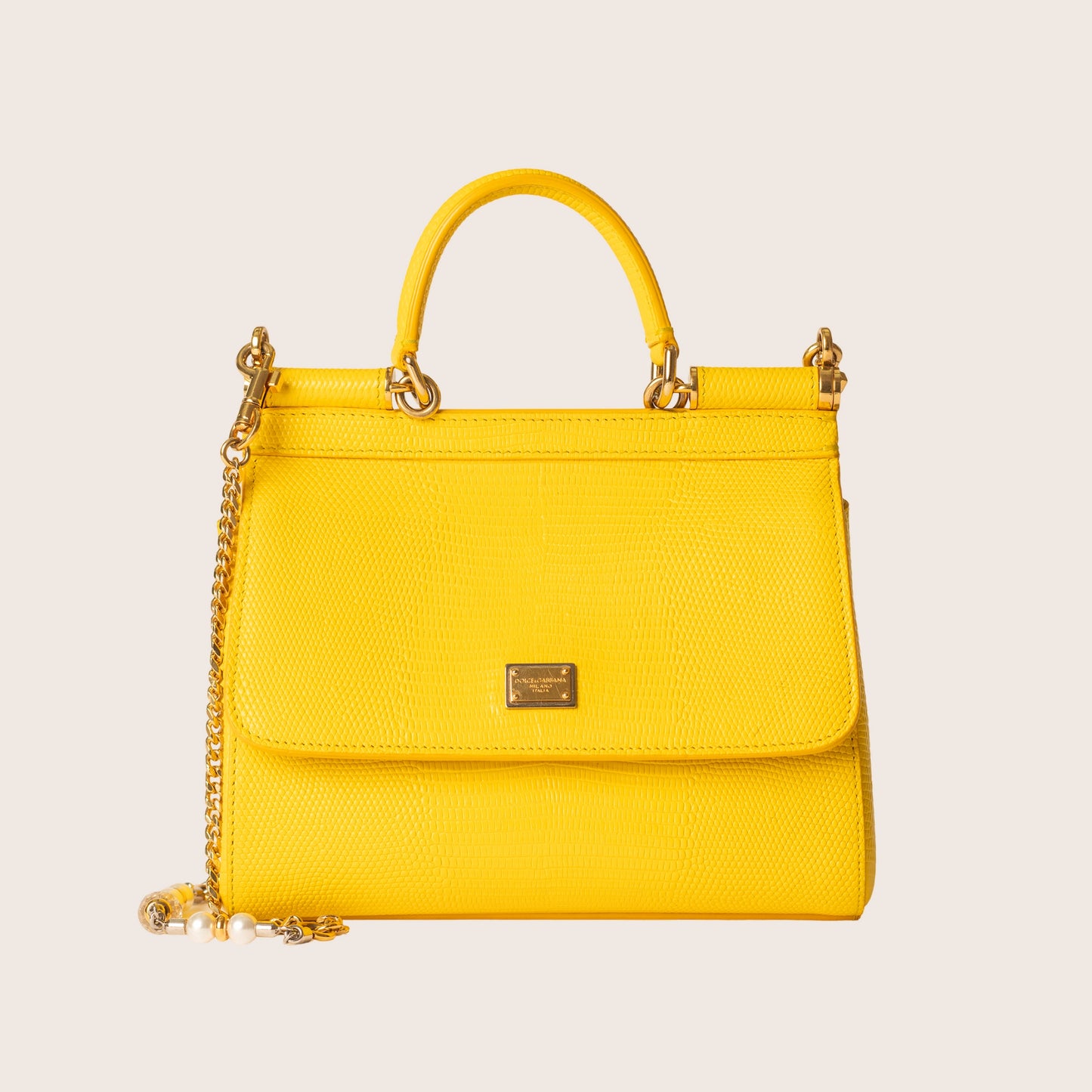 Dolce & Gabbana Miss Sicily Satchel in Yellow Lizard-Embossed Leather