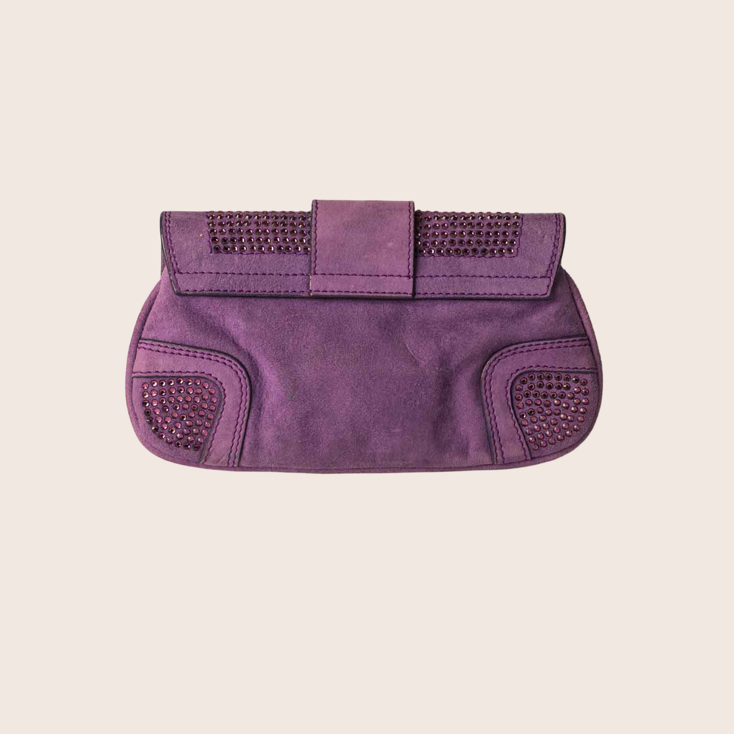 Dolce & Gabbana Purple Suede Clutch with Crystal Embellishments